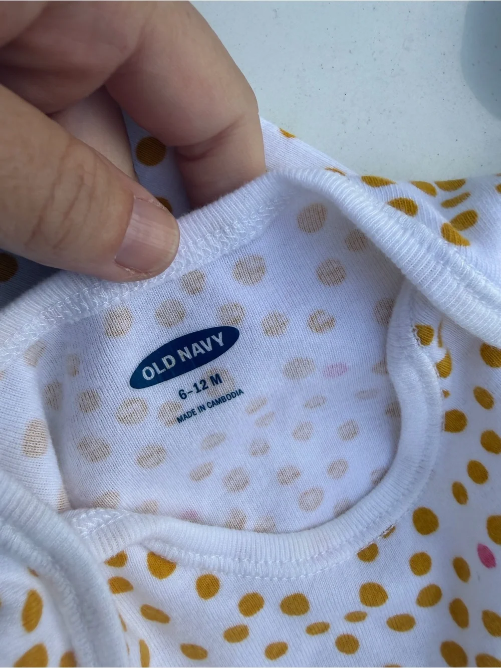 Old Navy White One-Piece Bodysuit with Yellow and Pink Dots
